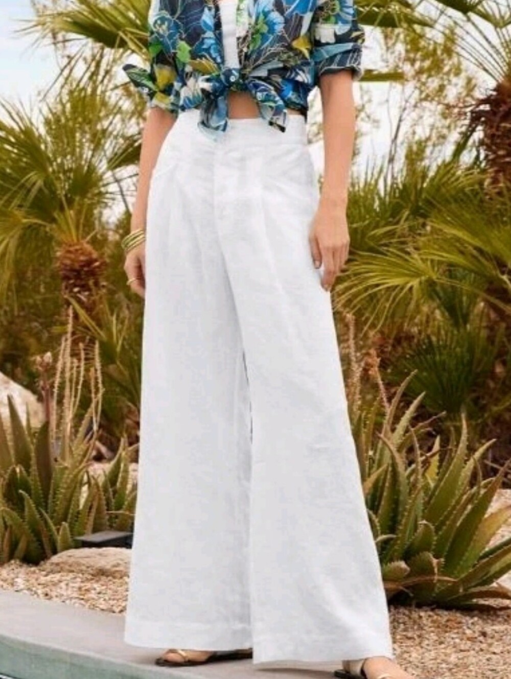 Johnny Was Biya JWLA Embroidery Pocket Linen  Wide-Leg